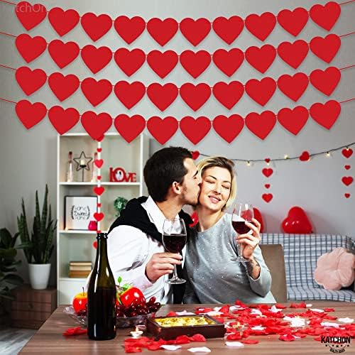 מערבולת לב תלויה אדומה מבריקה - אין DIY, חבילה של 18 | זר לב אדום, עיצוב יום האהבה - 4 מיתרים | קישוטי לב אדום למסיבה | קישוטים ליום האהבה, קישוטים רומנטיים